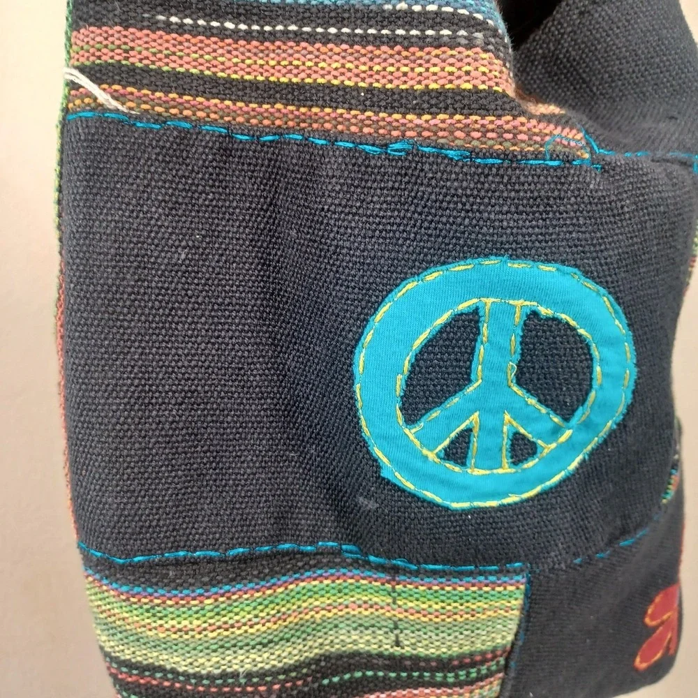 Peace Sign Patchwork Boho Hippie Fairy‎ Grunge Festival Large Artsy Hobo Bag